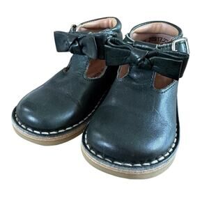 Petit Nord T-Bar Bow Leather Handmade Classic Shoes Green EU Size 21 US Size 5